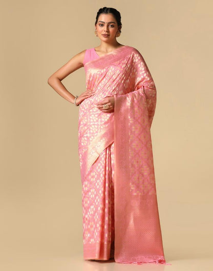 Pink Banarasi Cotton Saree | Leemboodi