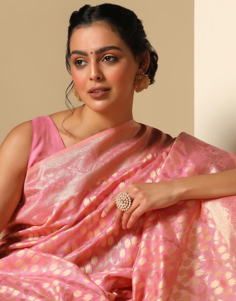 Pink Banarasi Cotton Saree | Leemboodi