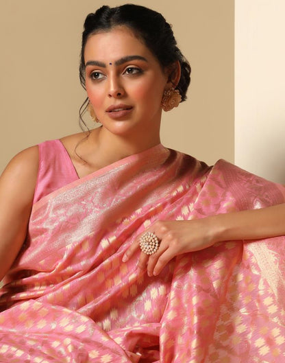 Pink Banarasi Cotton Saree | Leemboodi