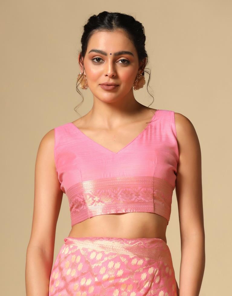 Pink Banarasi Cotton Saree | Leemboodi
