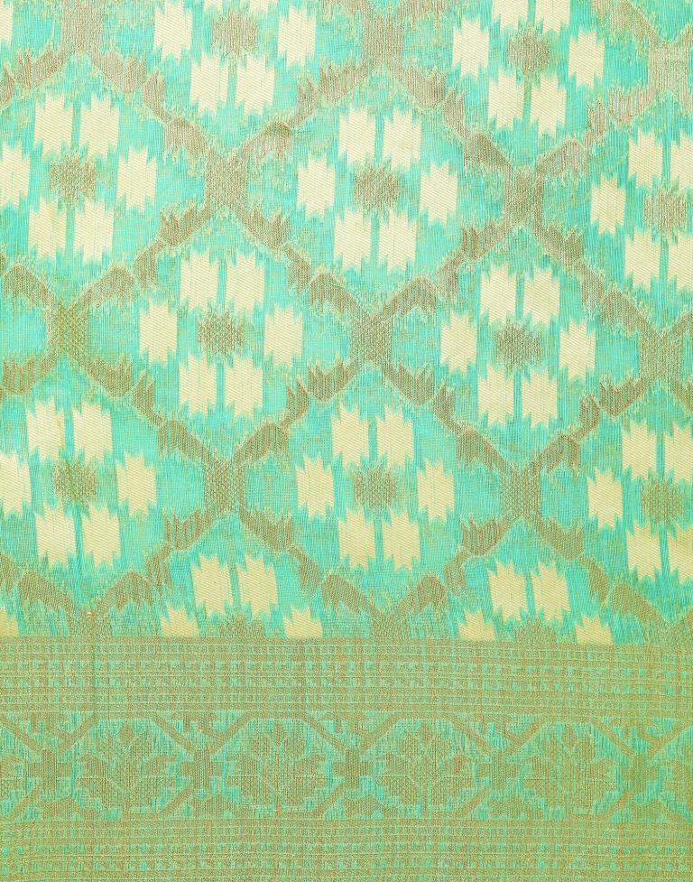 Turquoise Green Banarasi Cotton Saree | Leemboodi