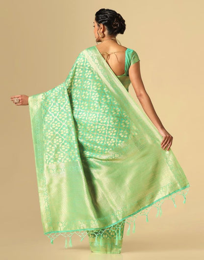 Turquoise Green Banarasi Cotton Saree | Leemboodi