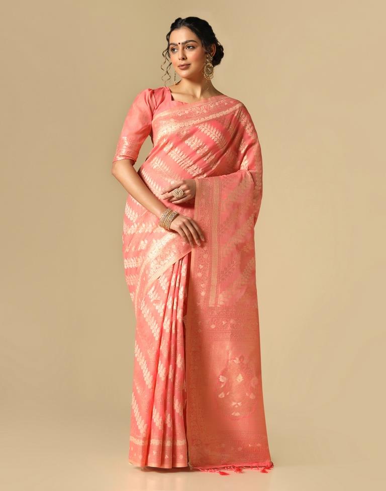 Rose Pink Banarasi Cotton Saree | Leemboodi