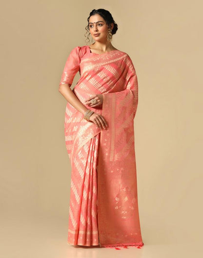 Rose Pink Banarasi Cotton Saree | Leemboodi