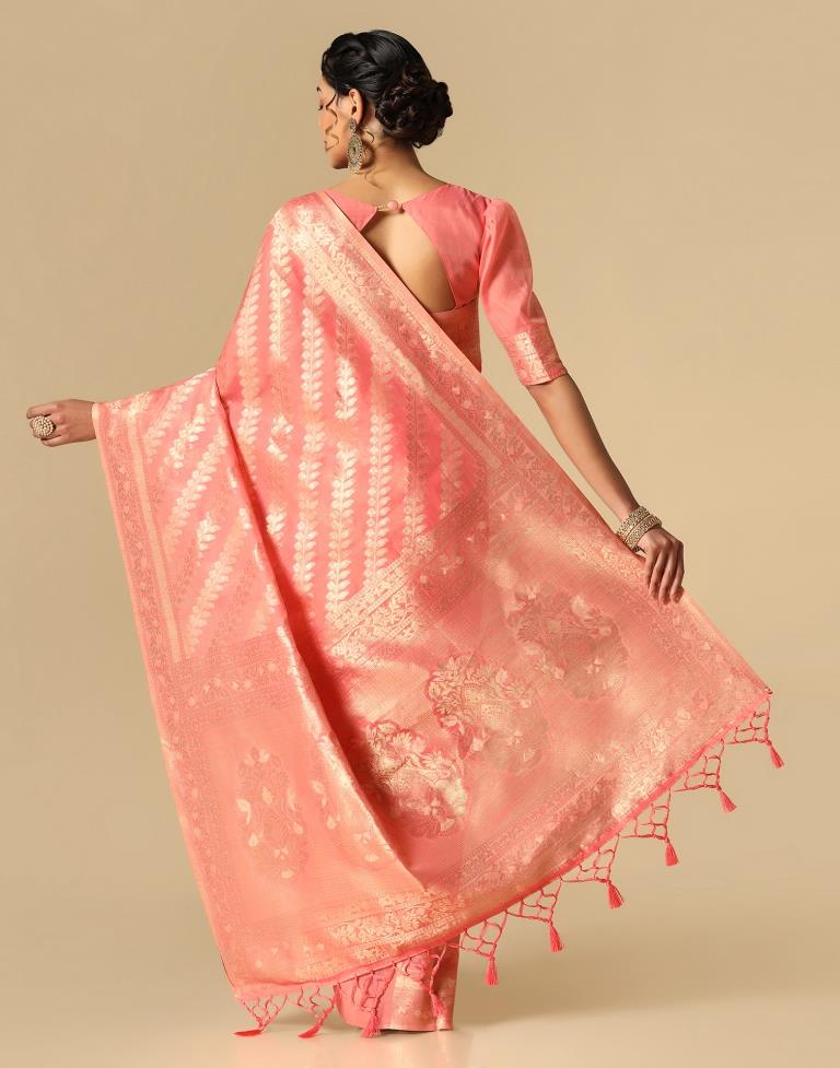 Rose Pink Banarasi Cotton Saree | Leemboodi