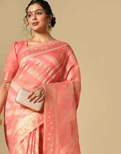 Rose Pink Banarasi Cotton Saree | Leemboodi
