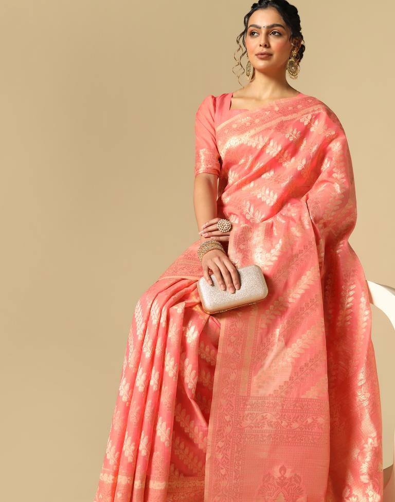 Rose Pink Banarasi Cotton Saree | Leemboodi