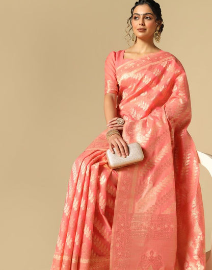 Rose Pink Banarasi Cotton Saree | Leemboodi