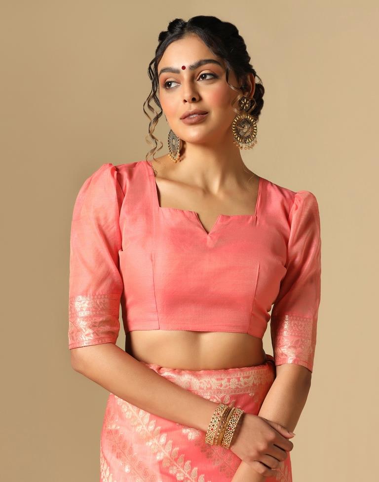 Rose Pink Banarasi Cotton Saree | Leemboodi