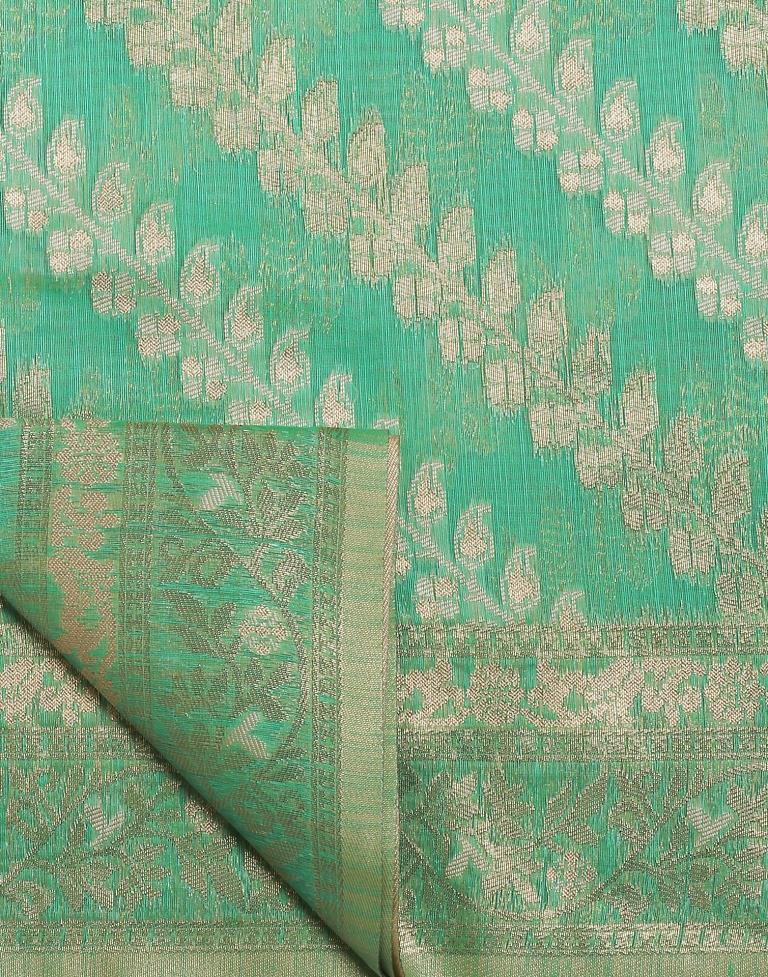 Turquoise Green Banarasi Cotton Saree | Leemboodi