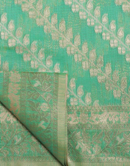 Turquoise Green Banarasi Cotton Saree | Leemboodi