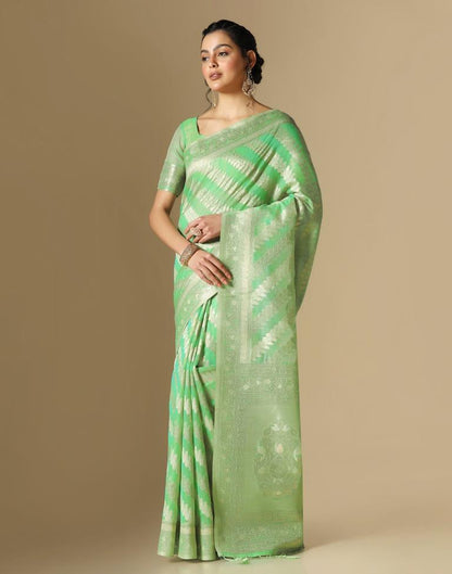 Turquoise Green Banarasi Cotton Saree | Leemboodi