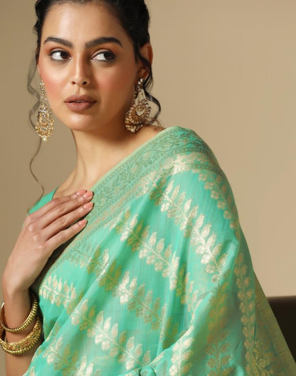 Turquoise Green Banarasi Cotton Saree | Leemboodi