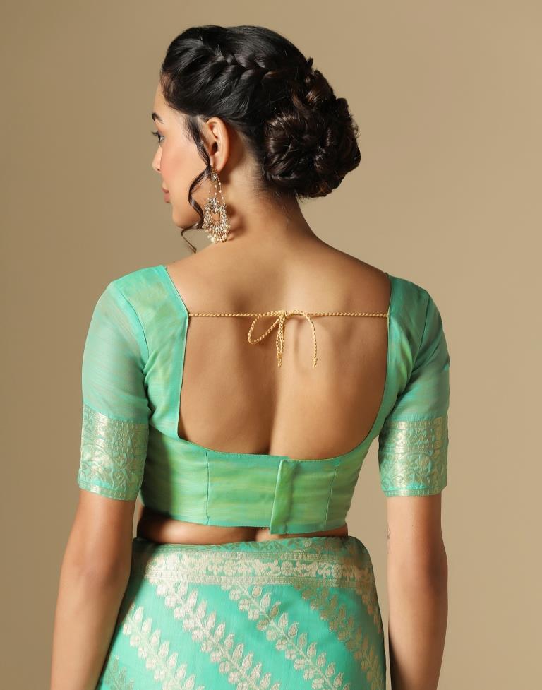 Turquoise Green Banarasi Cotton Saree | Leemboodi
