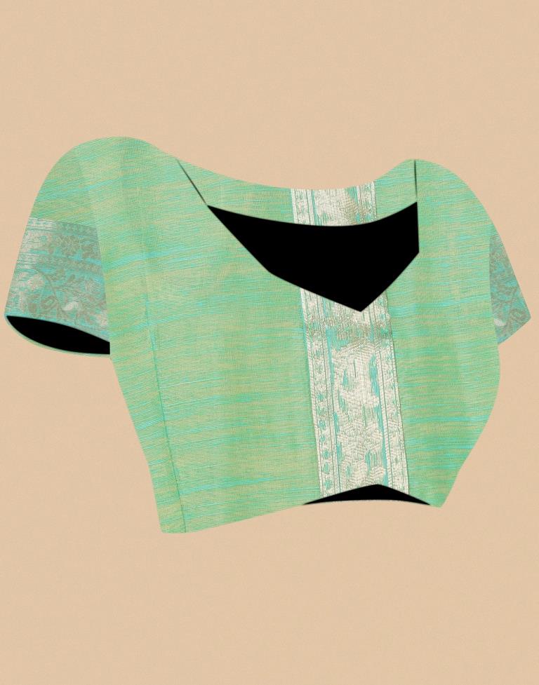Turquoise Green Banarasi Cotton Saree | Leemboodi