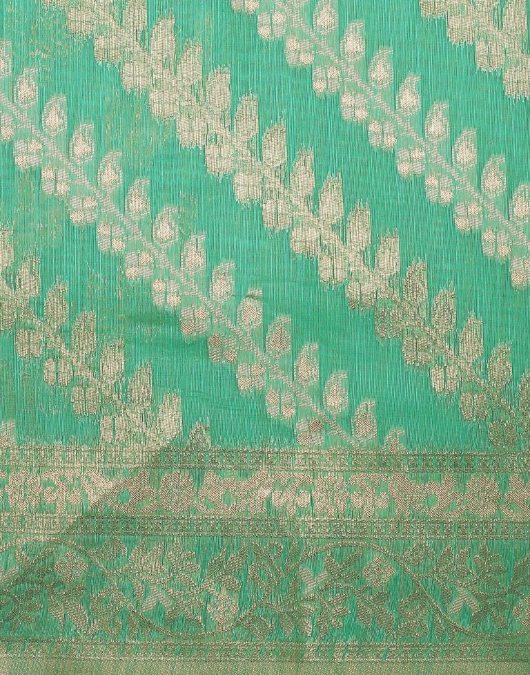 Turquoise Green Banarasi Cotton Saree | Leemboodi