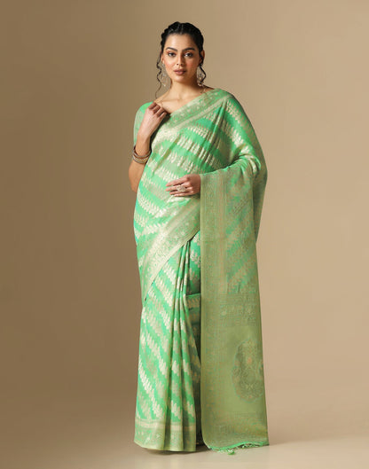 Turquoise Green Banarasi Cotton Saree | Leemboodi