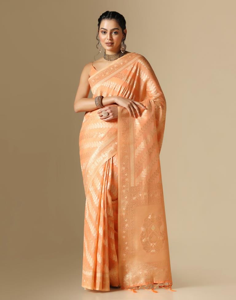 Orange Banarasi Cotton Saree | Leemboodi