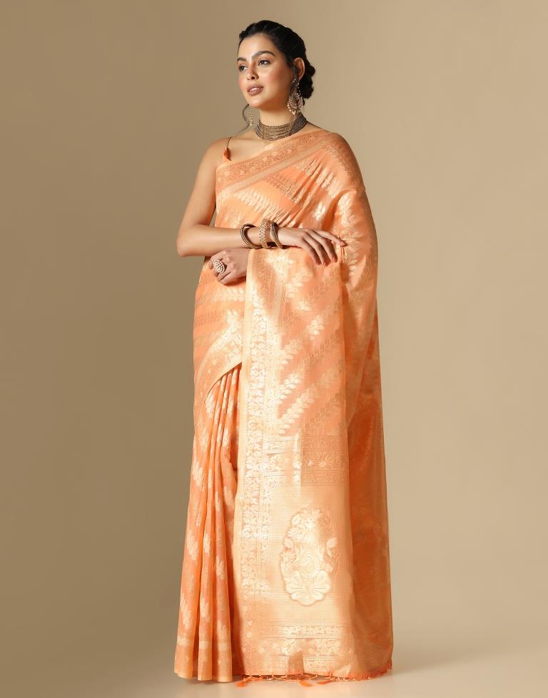 Orange Banarasi Cotton Saree | Leemboodi
