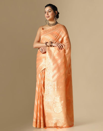 Orange Banarasi Cotton Saree | Leemboodi