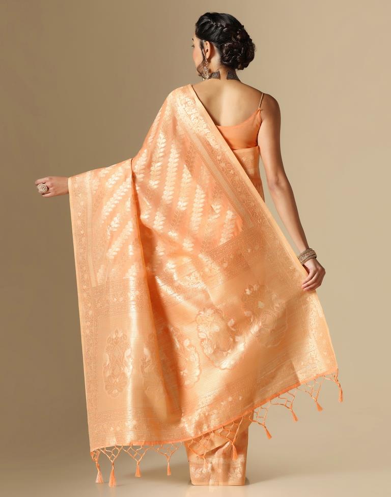 Orange Banarasi Cotton Saree | Leemboodi