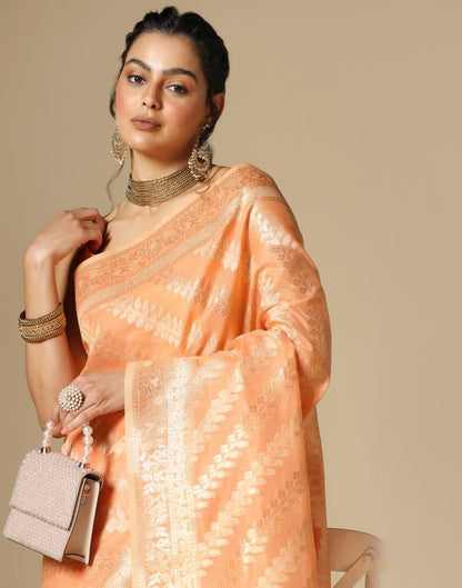Orange Banarasi Cotton Saree | Leemboodi