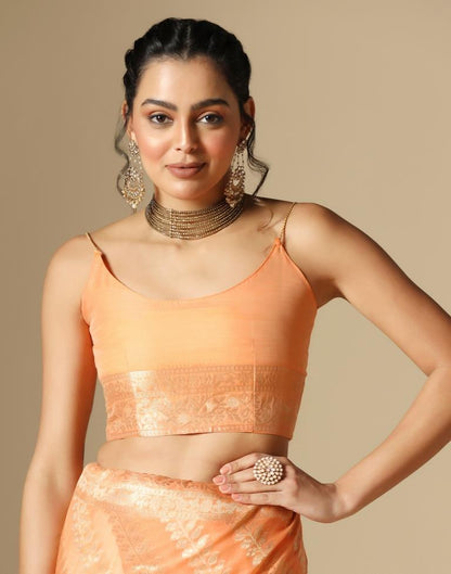 Orange Banarasi Cotton Saree | Leemboodi