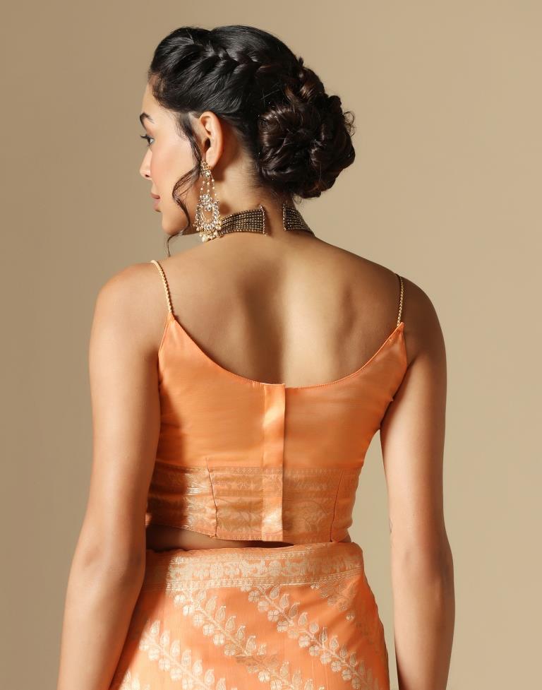 Orange Banarasi Cotton Saree | Leemboodi