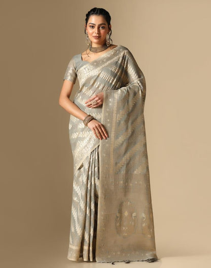 Grey Banarasi Cotton Saree | Leemboodi