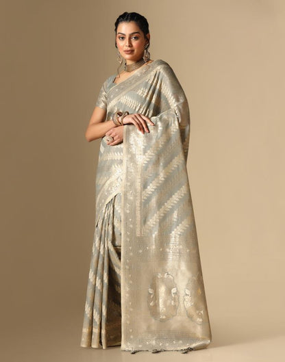 Grey Banarasi Cotton Saree | Leemboodi