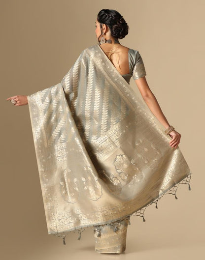 Grey Banarasi Cotton Saree | Leemboodi