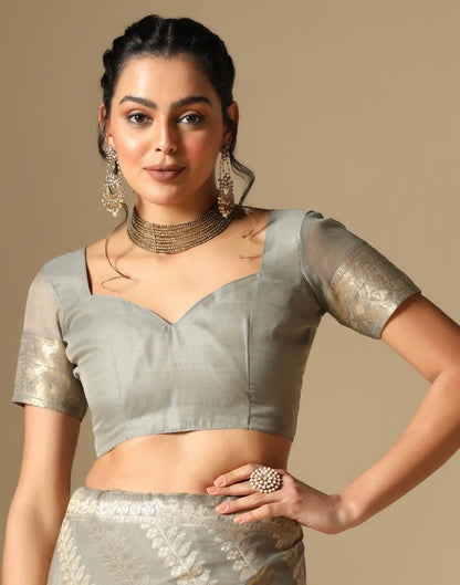 Grey Banarasi Cotton Saree | Leemboodi