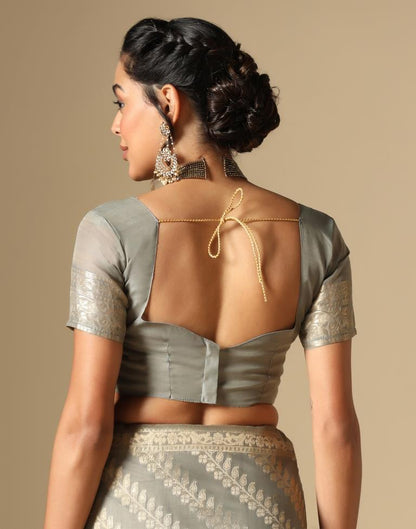 Grey Banarasi Cotton Saree | Leemboodi