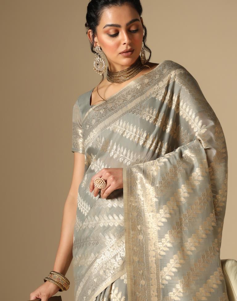 Grey Banarasi Cotton Saree | Leemboodi
