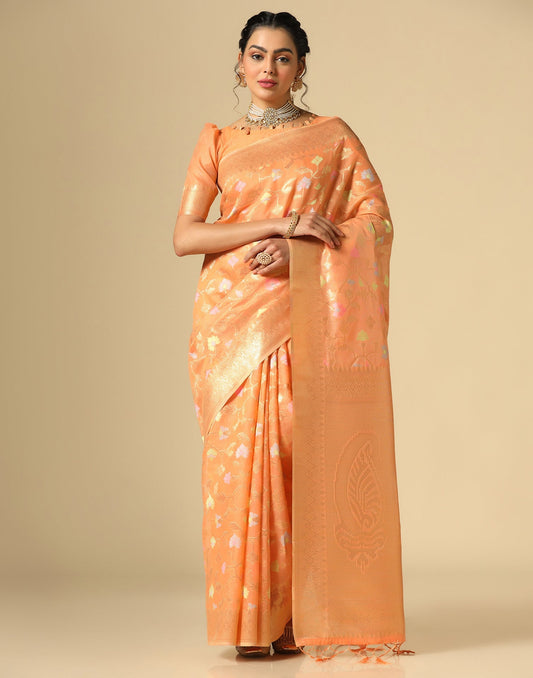 Light Orange Cotton Jacquard Saree | Leemboodi