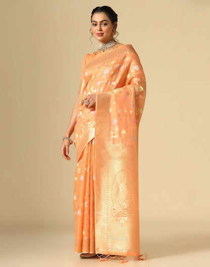Light Orange Cotton Jacquard Saree | Leemboodi