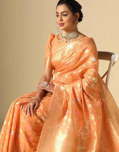 Light Orange Cotton Jacquard Saree | Leemboodi