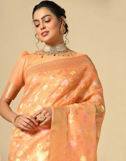Light Orange Cotton Jacquard Saree | Leemboodi