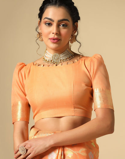 Light Orange Cotton Jacquard Saree | Leemboodi