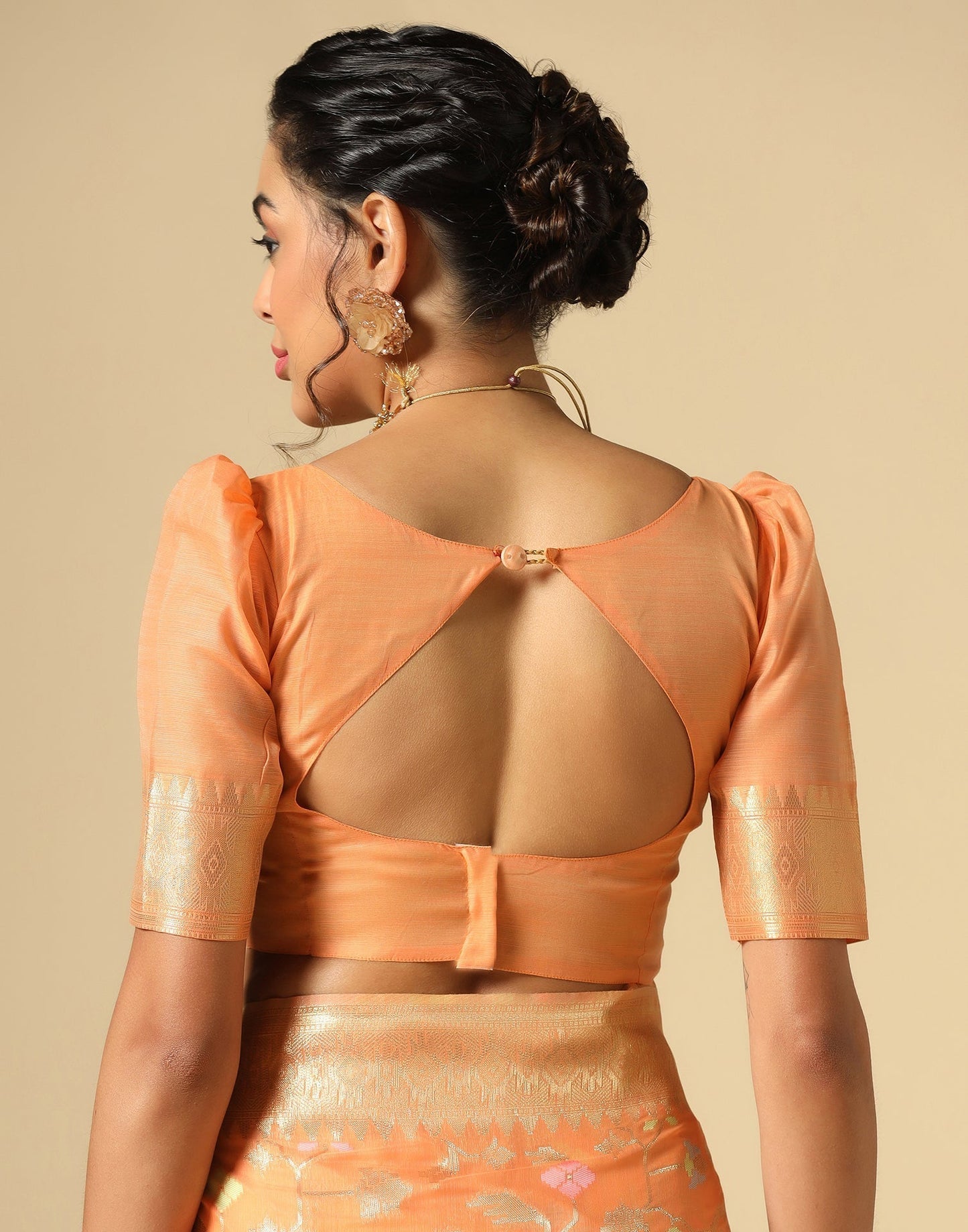 Light Orange Cotton Jacquard Saree | Leemboodi