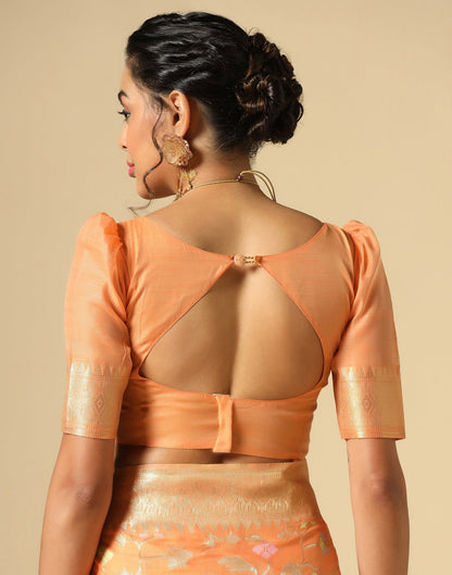 Light Orange Cotton Jacquard Saree | Leemboodi