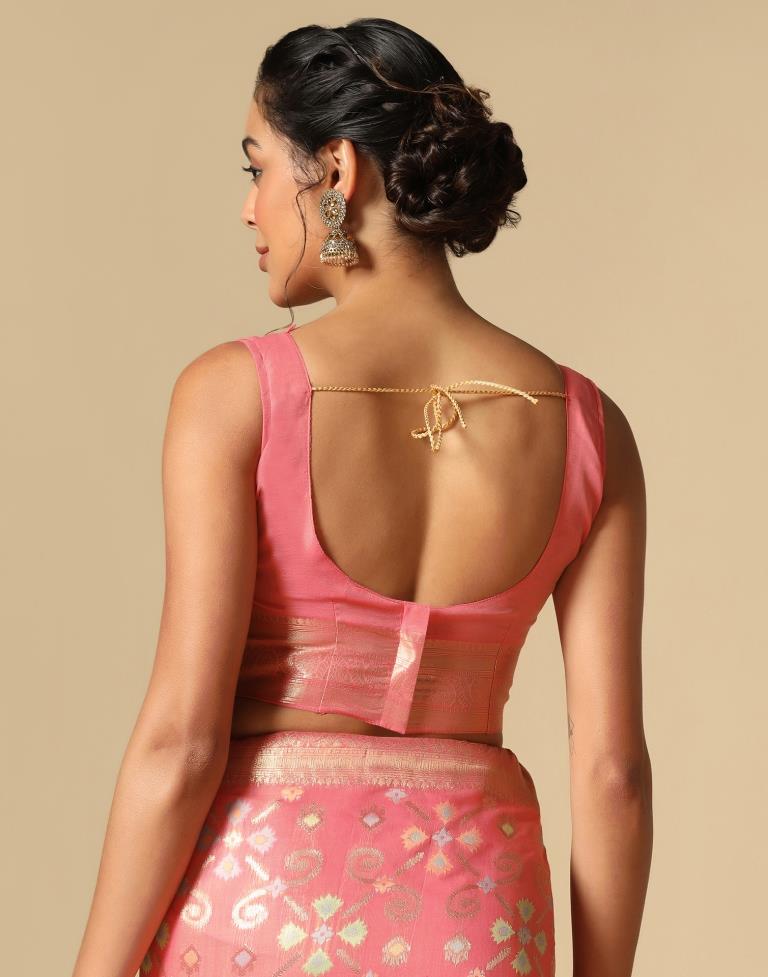 Coral Pink Banarasi Cotton Saree | Leemboodi