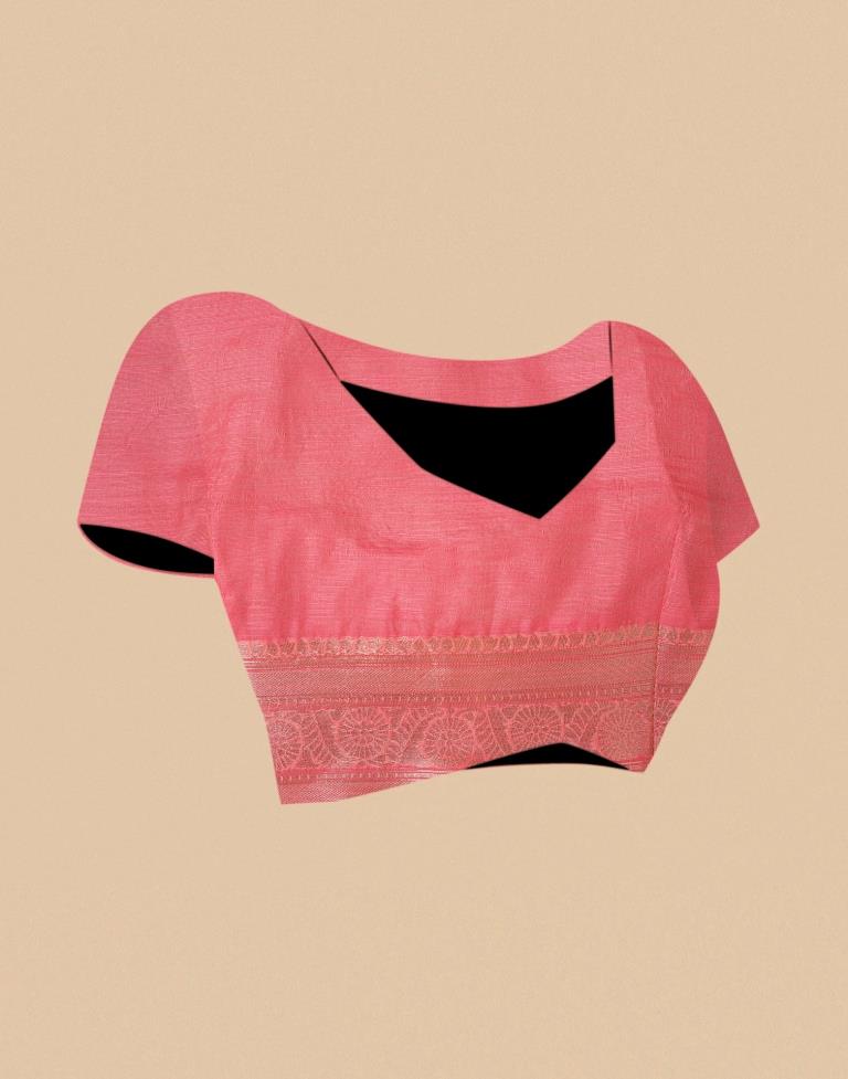 Coral Pink Banarasi Cotton Saree | Leemboodi