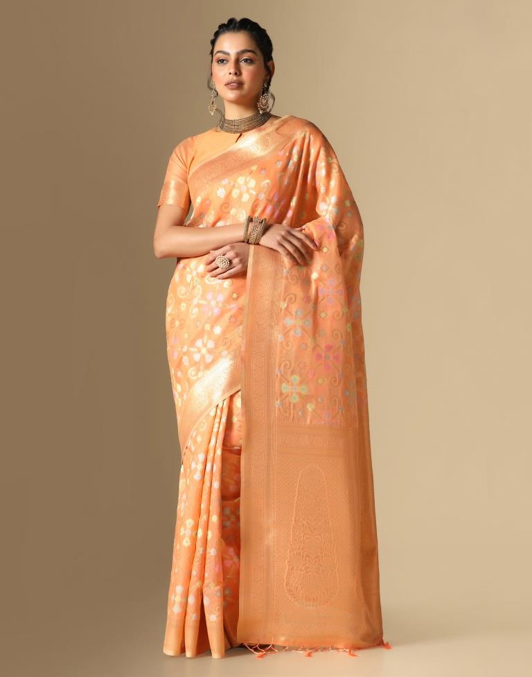 Orange Banarasi Cotton Saree | Leemboodi