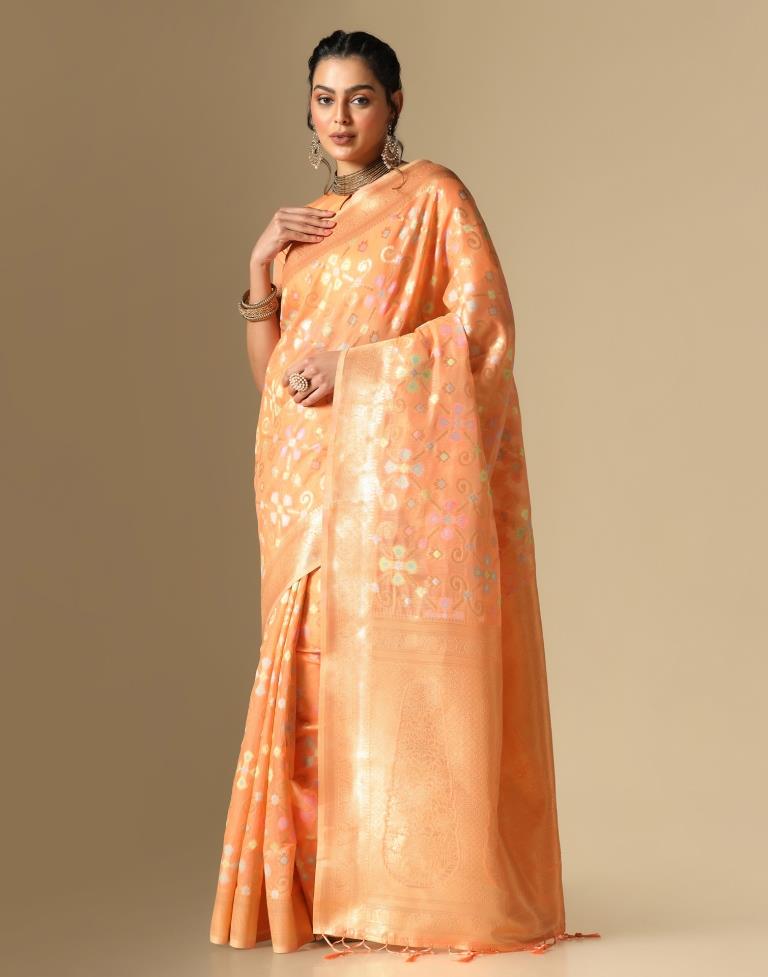 Orange Banarasi Cotton Saree | Leemboodi