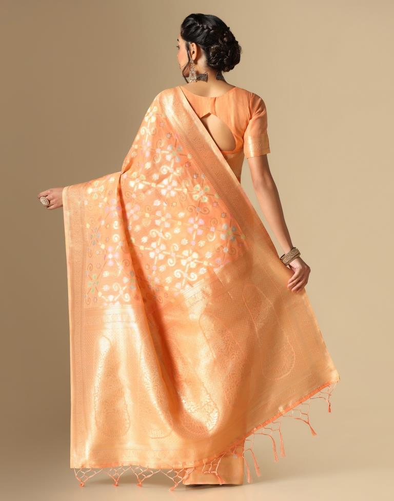 Orange Banarasi Cotton Saree | Leemboodi