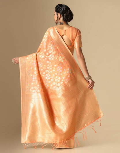 Orange Banarasi Cotton Saree | Leemboodi