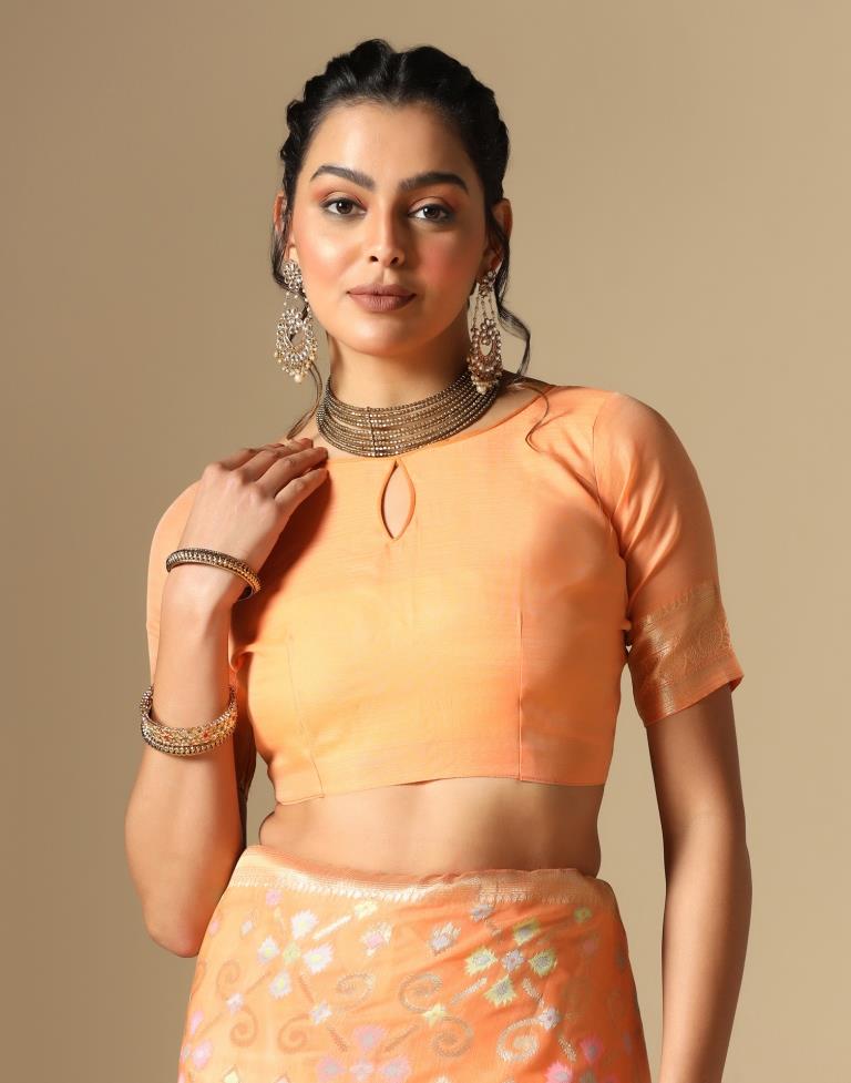 Orange Banarasi Cotton Saree | Leemboodi