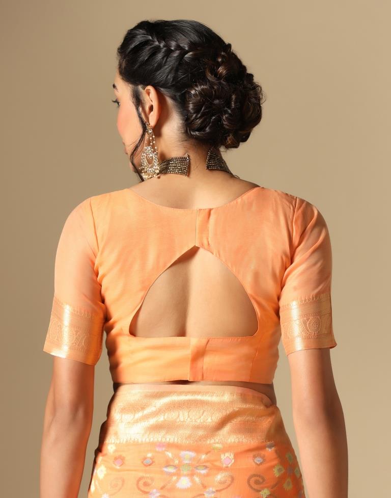 Orange Banarasi Cotton Saree | Leemboodi