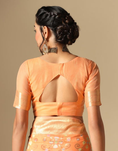 Orange Banarasi Cotton Saree | Leemboodi